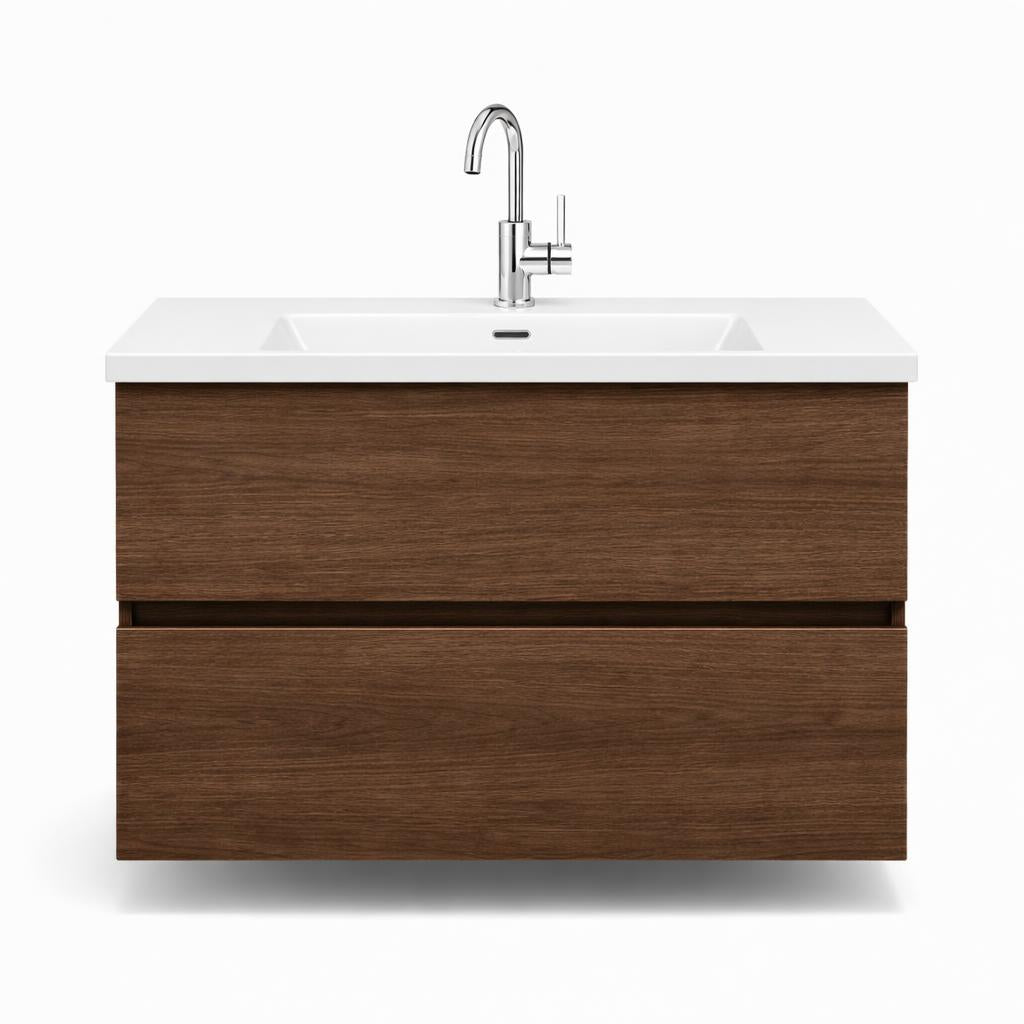 H&F Badkamer Meubelset Dubbel Donker Walnoot Mat (B X D X H)