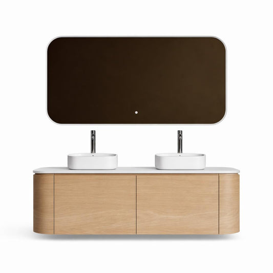 H&F Badkamer Meubelset , Incl. Twee Lavabo'S Naturel Eik ( Curva)