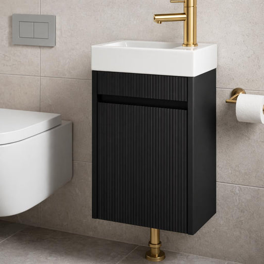 H&F Toilet Vanity Unit Matt Ribbed Incl. Faucet, Siphon and Pop-up, (W x D x H)