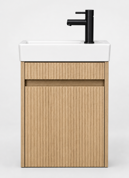 H&F Toilet Meubelset Eikgrijs Geribbeld Incl. E Kraan, Sifon En E Popup , (B X D X H)