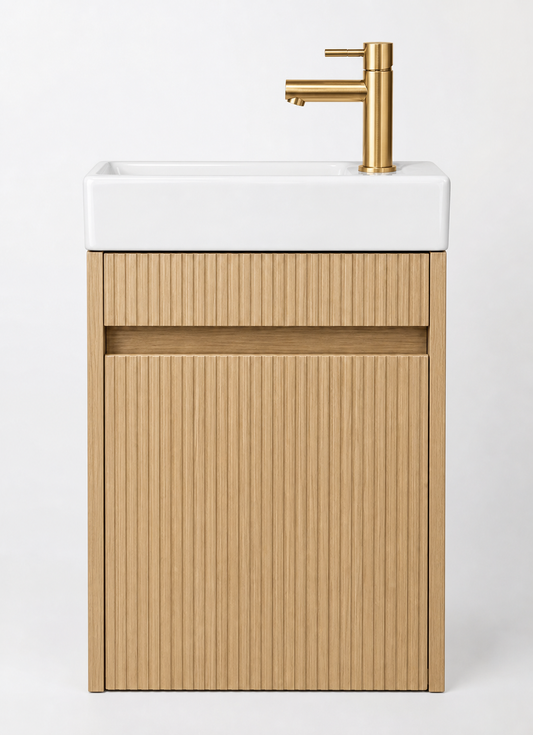 H&F Toilet Meubelset Eikgrijs Geribbeld Incl. Kraan , Sifon En Popup , (B X D X H)