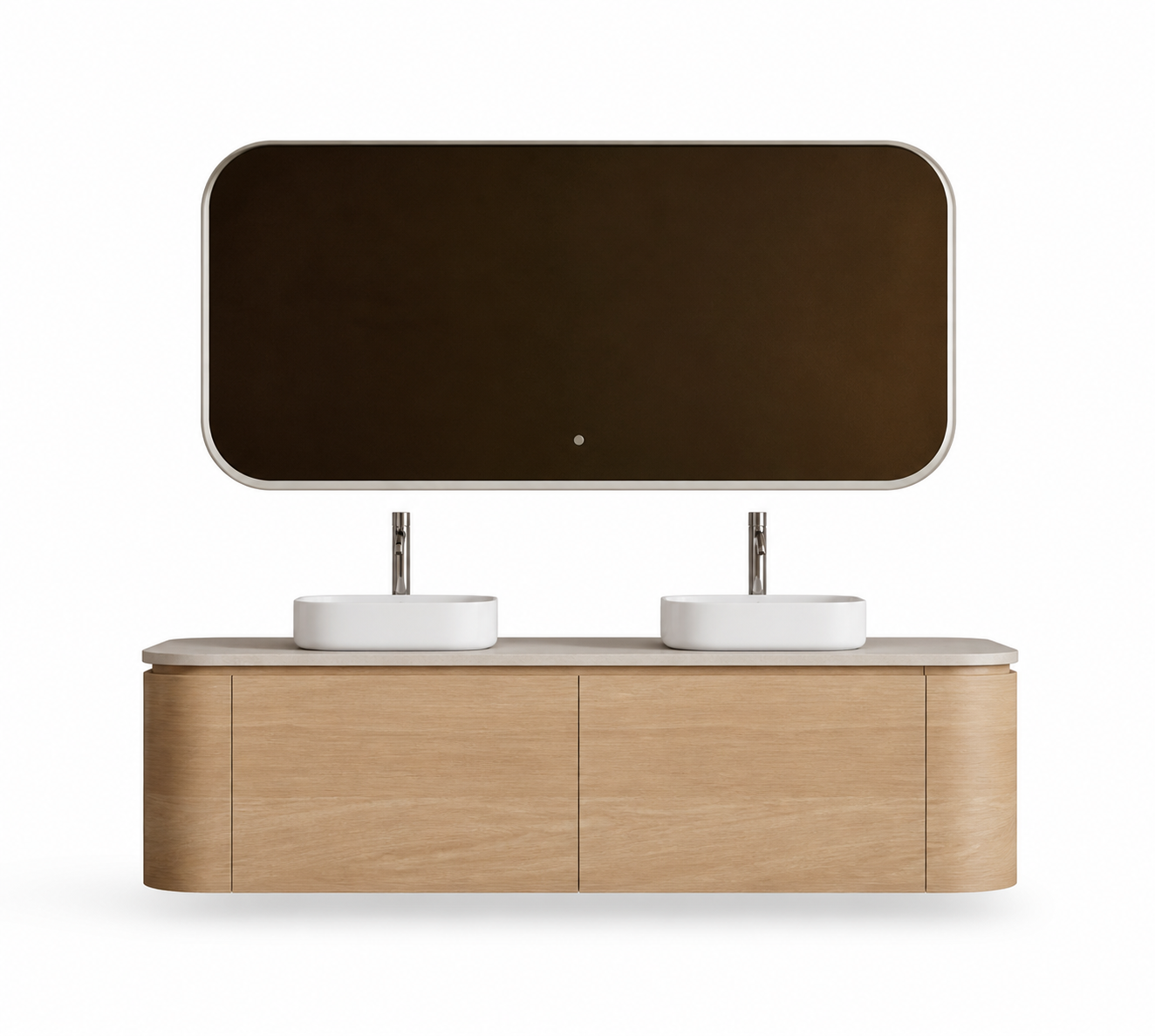 H&F Badkamer Meubelset , Incl. Twee Lavabo'S Naturel Eik ( Curva)