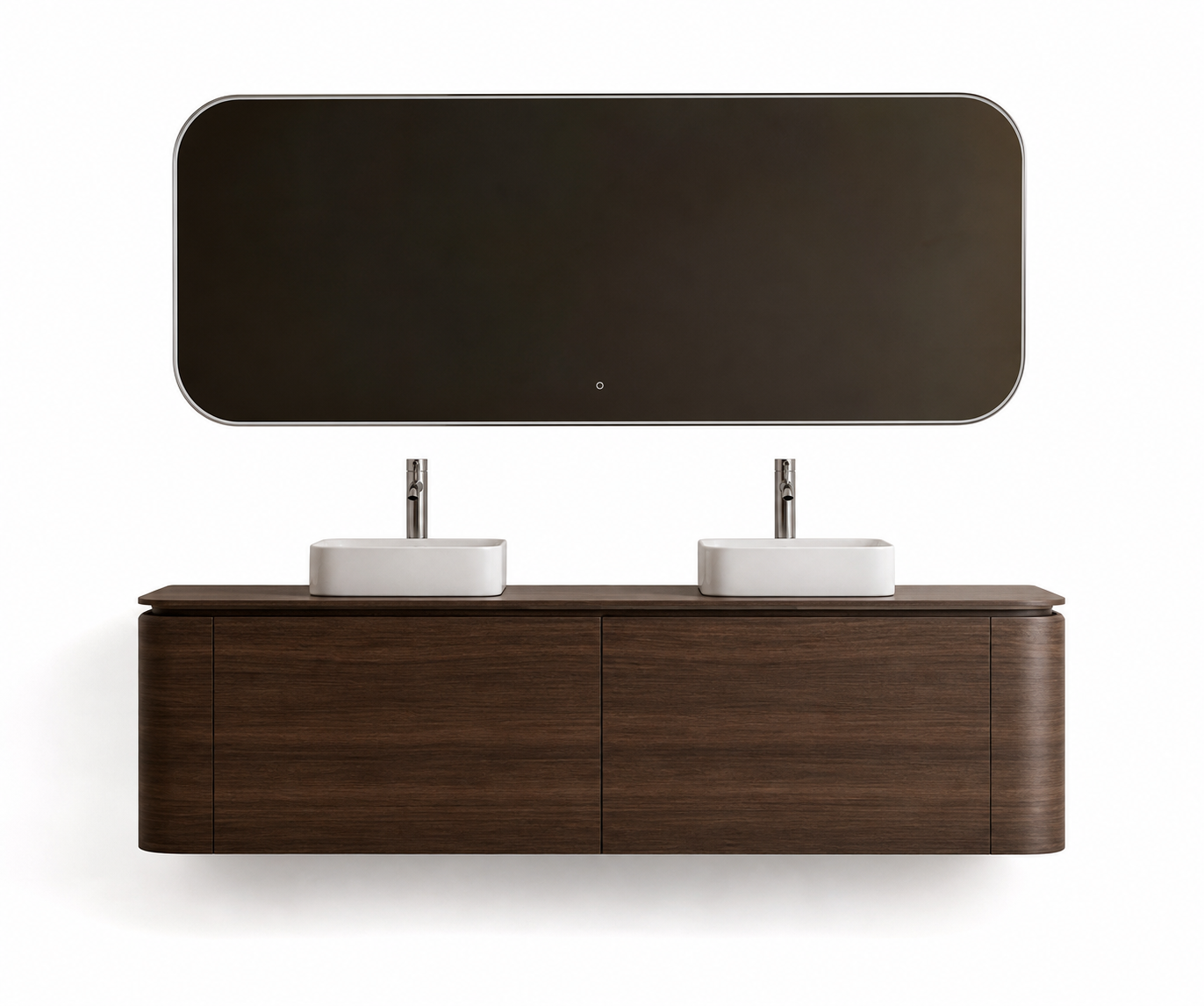 H&F Badkamer Meubelset , Incl. Twee Lavabo'S Donker Walnoot ( Curva)