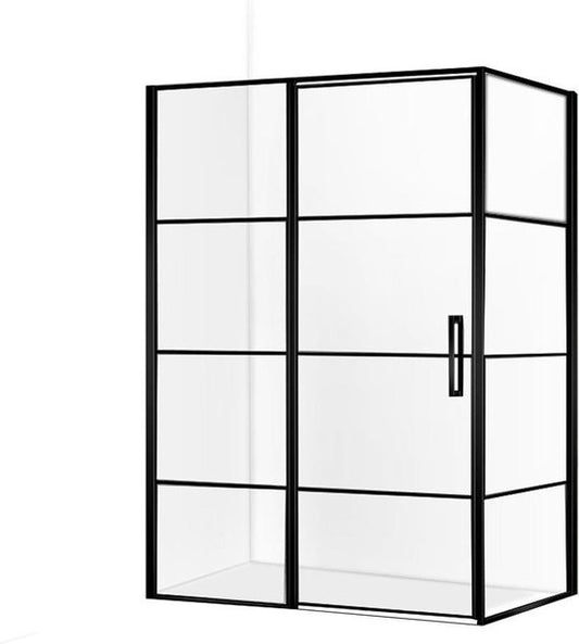 H&F Douchecabine Line - Draaideur met Raster Mat Zwart (90x120 / 90x140 cm)