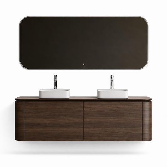 H&F Badkamer Meubelset , Incl. Twee Lavabo'S Donker Walnoot ( Curva)