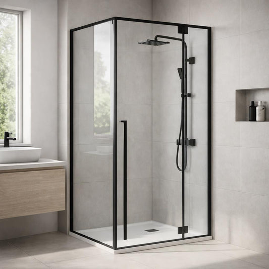 H&F Douchecabine Nero - Draaideur met Lange Hendel Mat Zwart (90x90 / 90x120 / 90x140 cm)