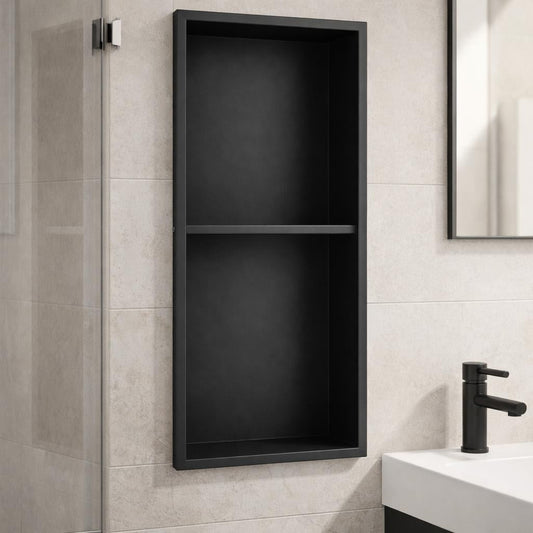 H&F Inbouwnis Mat Zwart met Tussenschap