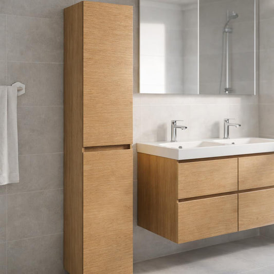 H&F Badkamer Kolomkast Naturel Eik met 4 Compartimenten