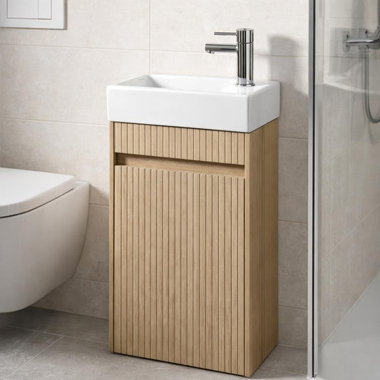 H&F Toiletmeubel Eikgrijs Geribbeld incl. Kraan, Sifon & Pop-up (model 3)