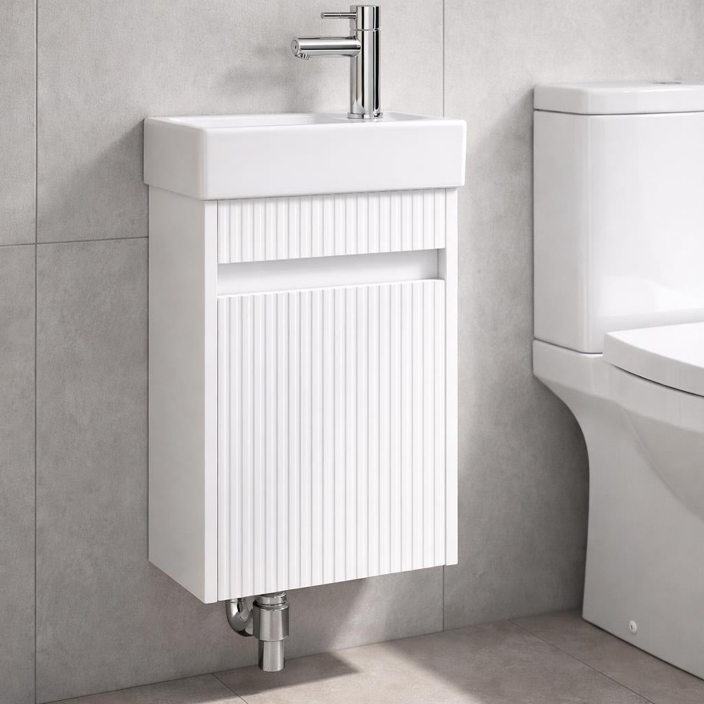 H&F Toilet Meubelset Hoogglans Geribbeld Incl. Kraan, Sifon En Popup , (B X D X H)