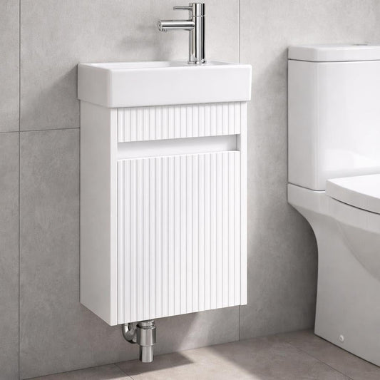 H&F Toiletmeubel Hoogglans Geribbeld incl. Kraan, Sifon & Pop-up (model 3)