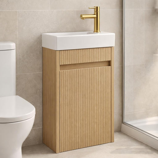 H&F Toiletmeubel Eikgrijs Geribbeld incl. Kraan, Sifon & Pop-up (model 2)