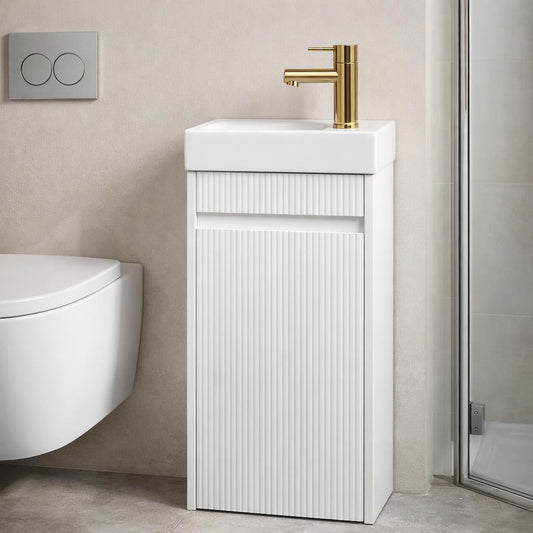 H&F Toiletmeubel Hoogglans Geribbeld incl. Kraan, Sifon & Pop-up (model 2)