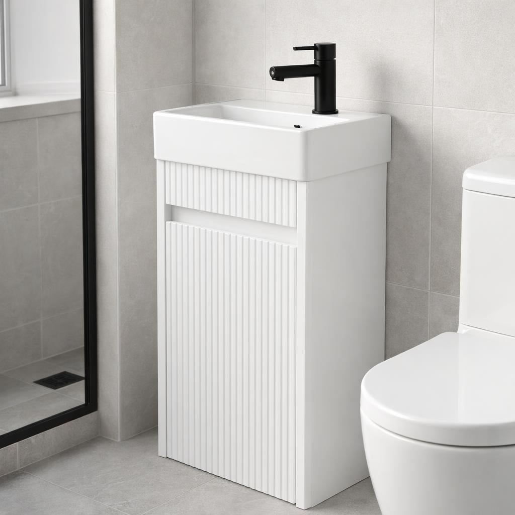H&F Toilet Meubelset Hoogglans Geribbeld Incl. E Kraan, Sifon En E Popup , (B X D X H)