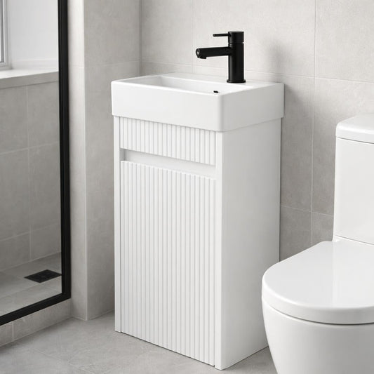 H&F Toiletmeubel Hoogglans Geribbeld incl. Kraan, Sifon & Pop-up